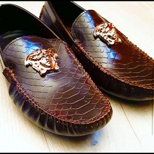 Brown leather loafers